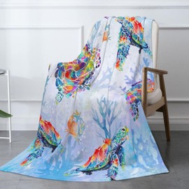 Sea Turtle Throw Blanket - Super Soft Flannel Blankets for Travel, Home, Couch - Cozy Warm Lightweight Blanket Gift for Women, Men, Girls, Boys, Kids, Pets 50"x40"