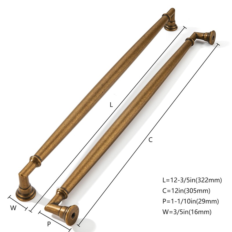 khtumeware 2 Pack 12 Inch(305mm) Antique Brass Cabinet Pulls Heavy
