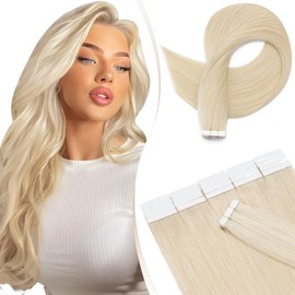 Elailite Tape Extensions - Invisible Tape Extensions Real Hair - Remy Real Human Hair - 20 Pieces 30 g Tape in Extensions - Straight - #60 Platinum Blonde - 55 cm