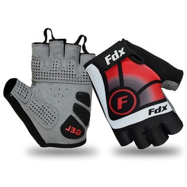 FDX Half Finger Cycling Gloves - Gel Padded Protection, Anti-Slip, Breathable Fingerless Mitts - Shock-absorbing Gloves for Mountain Bike, Road Bicycle, MTB, Riding, Men and Women (Red, L)