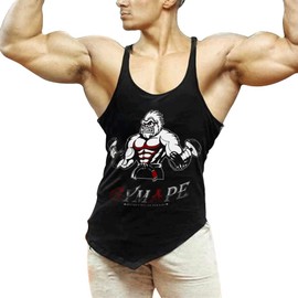 GYMAPE Men's Y-Back Bodybuilding Workout Stringer Tank Tops Muscle Sleeveless T Shirts with Incline Hem Color Black Size M
