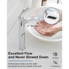 HEYMYTAP Tall Waterfall Bathroom Faucet Chrome, Single Handle Brass Vessel Faucet, Tall Faucet for Bathroom Sink, Bathroom Vanity Faucets 1 Hole with Pop up Drain Water Lines