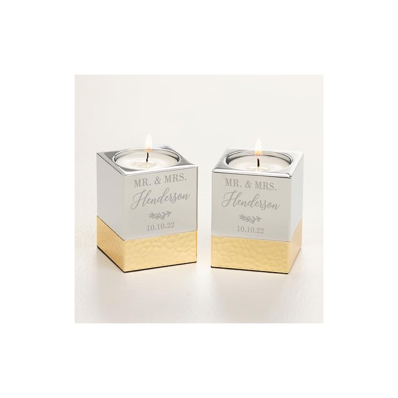 Personalization Universe Laurels of Love Engraved Silver & Gold Hammered