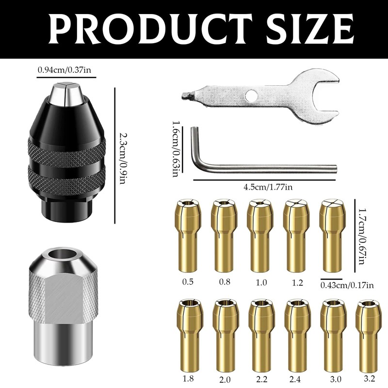 16 Pieces Chuck Collet Kit,Multi Chuck Set for Dremel Collet