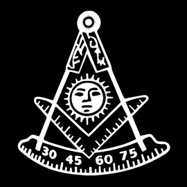 Past Master with Square & Protractor Masonic Vinyl Decal - White 6 Inch