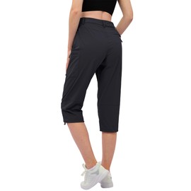 MAGCOMSEN Women's Black Capri Hiking Pants Cargo Lightweight Stretch Water Resistant Joggers with Pockets, XL