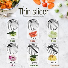 Weltonhm Mandoline Slicer for Kitchen,Food Slicer,Vegetable Chopper,Mandolin,Adjustable Potato Tomato Onion Fruit Julienne Cutter,Stainless Steel Slicers with Safety Gloves