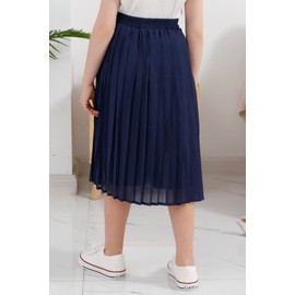 GORLYA Falda larga plisada de gasa para niñas, cintura alta, acampanada, estilo bohemio, con vuelo, 4-14T, Azul Marino, 6 Años