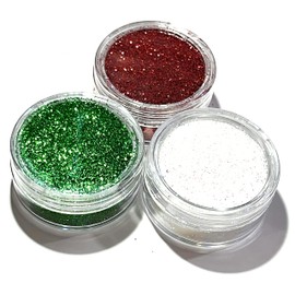 AD15 Diamantina Comestible. TRIO: VERDE/BLANCO/ROJO (3 piezas de 10gr c/u) Brillantina/Purpurina grado alimenticio. SWEET CANDY COLORS