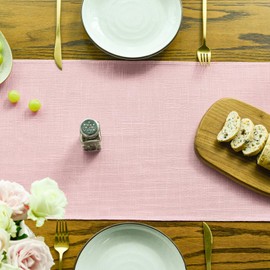 Artoid Mode Blush Pink Tassel Table Runner, Linen Blend Rustic Farmhouse Style Kitchen Table Decoration Holiday Wedding Party Dinning Decor 13x36 Inch