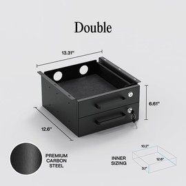 COREMINDED Under Desk Drawer Slide-Out – Lockable Metal Storage Drawers with Cable Management for Office & Home (Double, Non-Bracketed)