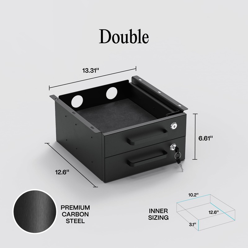 COREMINDED Under Desk Drawer Slide-Out – Lockable Metal Storage Drawers