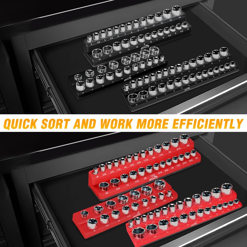 GOOACC Magnetic Socket Organizer Set, 6 Pieces Magnetic Socket Holder