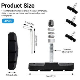 2 Pairs of V-Brake Brake Pads, Bicycle Brake Shoes 70 mm, Rim Brake Pads Brake Rubber, Front & Rear Bicycle Brake Shoes, Brake Rubber Set (Black)