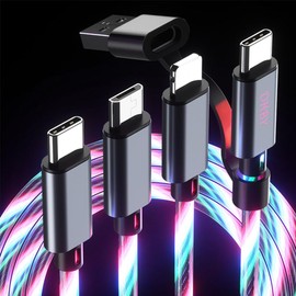 DHBY 6in1 Blue Light Up USB Cable USBA/Type C to USBC Micro USB Multi Functional Durable Tangle Free Fast Charging Cable with Visible Current Flow for Most Devices-6in1 Colorful