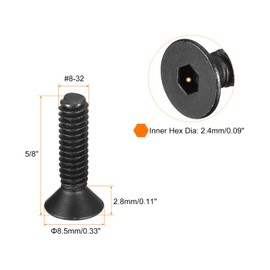 QUARKZMAN #8-32x5/8 Inch Flat Head Socket Cap Screws 10.9 Degree Carbon Steel Hexagonal Socket Countersunk Flat Head Screw Bolts Fasteners Full Thread Black Oxide Pack of 20