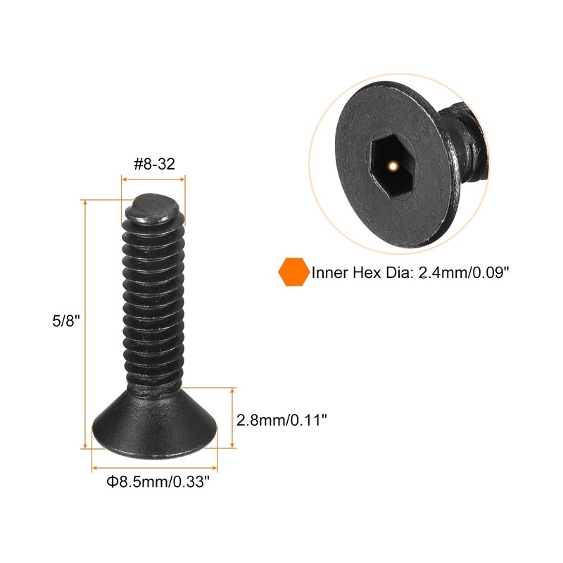QUARKZMAN #8-32x5/8 Inch Flat Head Socket Cap Screws 10.9 Degree