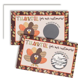 Grateful for Our Customers Thanksgiving Scratch & Win Customer Appreciation Package Inserts for Small Businesses, 20 2" X 3.5” Single Sided Cards with Scratch Off Stickers