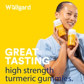 Vegan High Strength Turmeric Gummies with Ginger by Wellgard – 1980MG Chewable Turmeric Gummies, Turmeric Curcumin Supplement, 60 Gummies, Peach Flavour