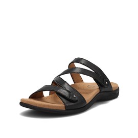 Taos Double U Premium Leather Women's Sandal - Stylish Adjustable Strap Design with Arch Support, Cooling Gel Padding for All-Day Enjoyment and Walking Comfort Black 9 (M) US