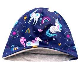 Wollhuhn Boys/Girls Shorties Beanie/Beanie Hat/Knitted Hat/Children's Hat Comfortable Many Designs Jersey Double Layer Lined Transitional Periods (Eco Fabrics/Organic) 2024202401, Unicorns Dark Blue
