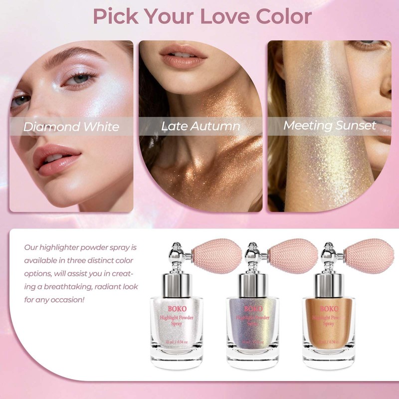 Boko Highlighter Powder Spray, Body Shimmer Spray High Gloss Powder