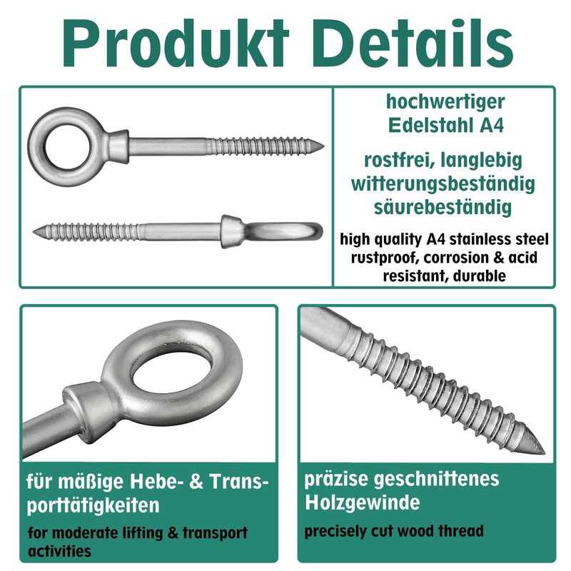 Eye Bolt with Wood Thread (Partial Thread) | Rustproof Stainless
