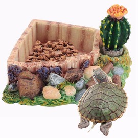 Reptile Corner Water Bowl Resin Turtle Bowl Reptile Food Bowl Feeding Bowl Worm Feeder Terrarium Plate Artificial Cactus Pool Landscape Ornament for Lizard Gecko Water Frog Different