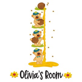 Holiday Gift Children Cute Cartoon Wall Decal Decoration Cute Teddy Bears with Honey Vinyl Wall Decal Lasts Years and Easily Removable - Size: 19 in x 23 in