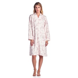 Casual Nights Women's Quilted Long Sleeve Zip Up House Dress Robe, Floral Pink, L