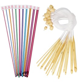 Coopay Tunisian Crochet Hook Set, 23 Pieces Afghan Crochet Hooks for Beginners, 2-12 mm Bamboo Tunisian Crochet Hook with Rope and Aluminium Tunisian Crochet Hook, Ideal for Carpet, Scarf