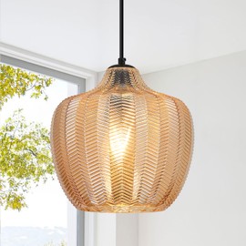 LBSQJ Amber Glass Pendant Lights Kitchen Island 1 Light 9.44 in Glass Globe Pendant Light Fixture Adjustable Modern Farmhouse Pendant Lighting for Bedroom Dining Room (1 Pack)