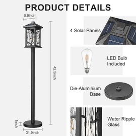 Starcurin 42.5 Inch Post Lights Solar Powered with Remote Control, Cordless Solar Floor Lamp Waterproof LED Portable Pathway Light Fixtures Dusk to Dawn Pole Lighting for Garden, Path, Yard, Patio