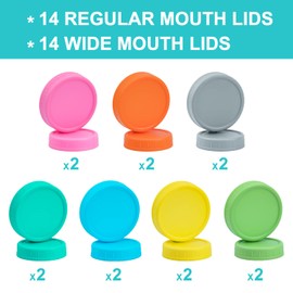 AOZITA [ 28 Pack ] Plastic Mason Jar Lids Fits Ball, Kerr & More - 14 Wide Mouth & 14 Regular Mouth - Colored Storage Caps for Canning Jars, Dishwasher Safe & Food Grade