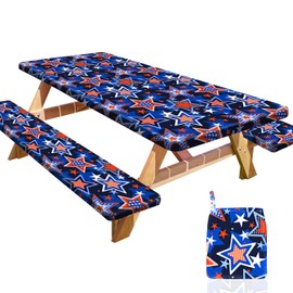 HobbLab Picnic Table Cover with Bench Covers Portable Table Cloth Built-in Storage Pocket Fitted Tablecloth with Elastic Edges Waterproof Camping Essentials for Indoor Outdoor Rv,72in,Blue Red