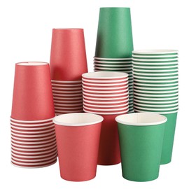 NatNarr 100 Pack Red Green Paper Cups, 9oz Christmas Party Cups Bulk Paper Cups, Disposable Drinking Cups for Birthday Holiday Christmas Party Supplies, 2 Colors