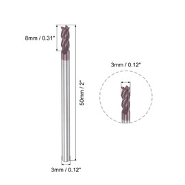 sourcing map Square Nose End Mill, 3mm Tip Dia Solid Carbide AlTiN Coated CNC Router Bits 4 Flute Spiral Milling Cutter HRC55 with 3mm Shank 50mm (2-inch) Length