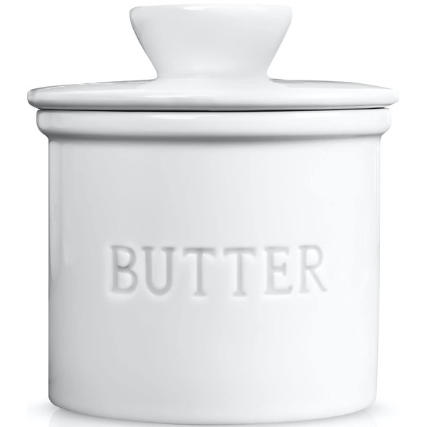 PriorityChef French Butter Crock for Counter With Water Line, On Demand Spreadable Butter, Ceramic Butter Keeper to Leave On Counter, French Butter Dish, White