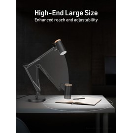 TORCHSTAR Tall Swing Arm Desk Lamp with Wooden Accent, Adjustable Large Size Max Height 29.7", E26 Base Metal Task Lamp, Office Desktop Lamp with On/Off Switch, for Reading, Study, Workbench, Black