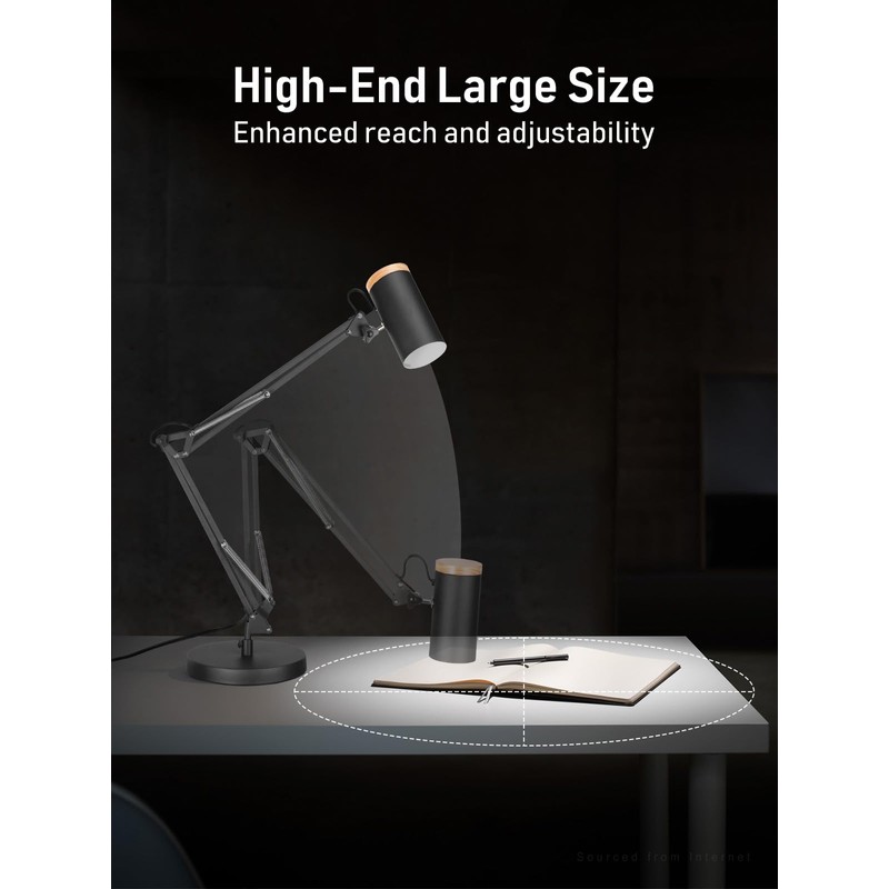 TORCHSTAR Tall Swing Arm Desk Lamp with Wooden Accent, Adjustable
