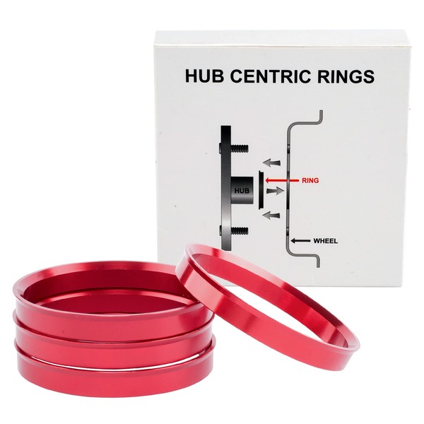 VLAOSCHI Red Alloy Aluminum Hub Centric Rings 60.1 to 64.1 - Performance Wheel Hubcentric Rings for 60.1mm Vehicle Hub with 64.1mm Center Bore Rims - Pack of 4