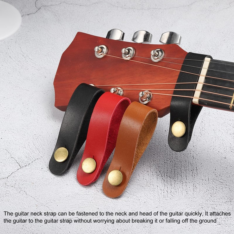sourcing map Headstock Strap Leather Guitar Neck Adapter for Guitar