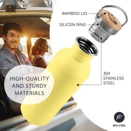 Bambaw Stainless Steel Water Bottle 1l, Yellow Water Bottle, Non-Insulated Water Bottle, Metal Water Bottle, BPA Free Water Bottle, Leak Proof Water Bottle, Reusable Water Bottle – Yellow Beam