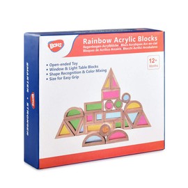 BOHS Rainbow Sensory Blocks (24 pcs) - Wooden Toys for Toddler Gift- Play on Light Table/Sunny Window