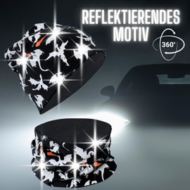 HECKBO 360° Reflector Children's Hat & Loop Scarf Set - 95% Cotton - Soft & Easy-Care Stretch Material - Beanie Spring Autumn Winter, dragon