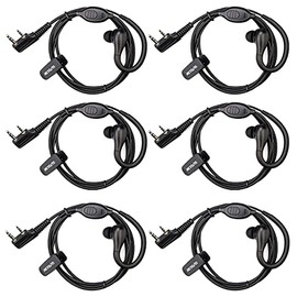Retevis RT22 Walkie Talkie Auricular con Micrófono, para RT21 H-777 RT22S H-777S Compatible con Baofeng Walkie Talkie, 2 Pines Anticaída de un Solo Cable Earhook Headset (6 Unidades)