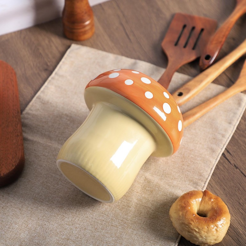 Bicuzat Mushroom Shaped Ceramic Kitchen Utensil Holder, Large Cooking Utensil