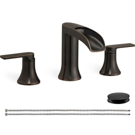 HOIGY Oil Rubbed Bronze Bathroom Sink Faucet Widespread, 8 Inch Waterfall Faucet Bathroom 3 Hole with Pop-up Drain and cUPC Supply Lines, 2 Handles for Vanity, Restroom, Farmhouse, Brass Material