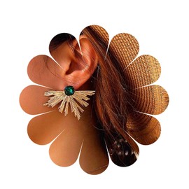 Yheakne Vintage Brass Sector Earrings Geometric Irregular Earrings Green Emerald Stud Bohemian Ethnic Earrings Jewelry for Women Girls