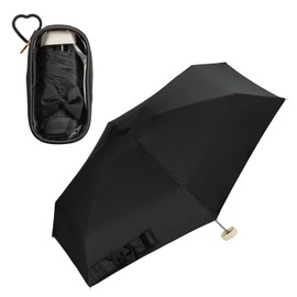 2024 Wpc. Parasol Rizzy Parasol Black Pearl/Black 《100% Light Shading Ratio・100% UV Reduction・UPF50+・Rain or Rain】Folding Umbrella, Ribbon, 18.5 inches (47 cm), Women's Clear Pouch, Stylish, Cute,